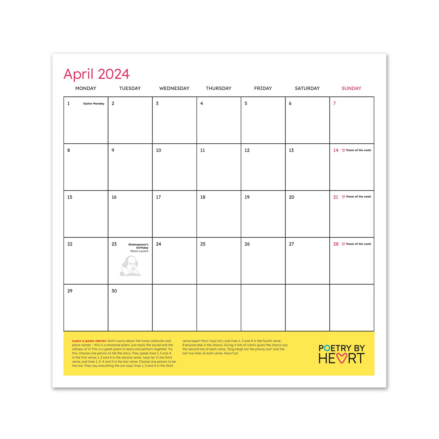 Poetry By Heart 2024 Calendar